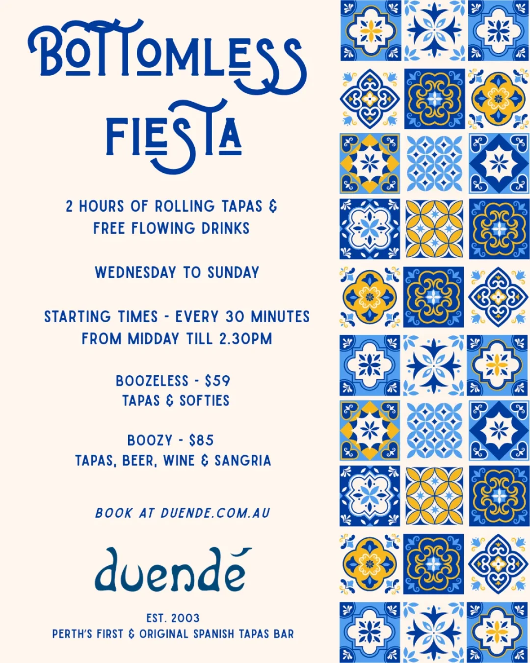 Duende Bottomless Fiesta menu and pricing