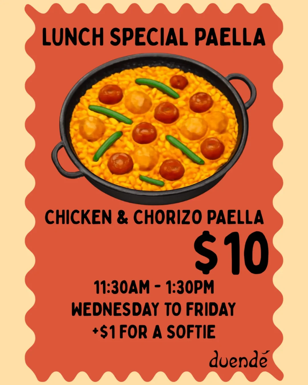 Duende ten dollar paella lunch special