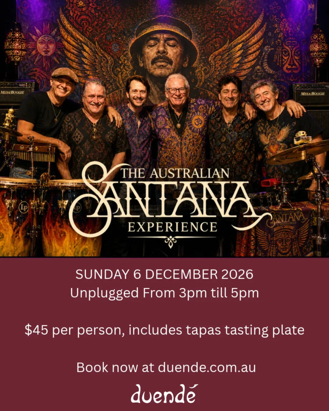 Australian Santana Experience at Duende on Sunday 6 December